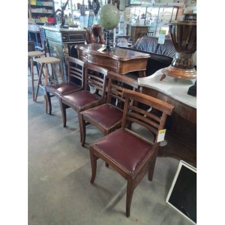 4 CHAISES BOIS ASSISE CAPITONNÉ SKAÏ GRENAT ANNÉES 40