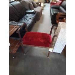BANQUETTE DE PIANO BOIS SCULPTÉ ASSISE VELOURS ROUGE STYLE LOUIS XVI