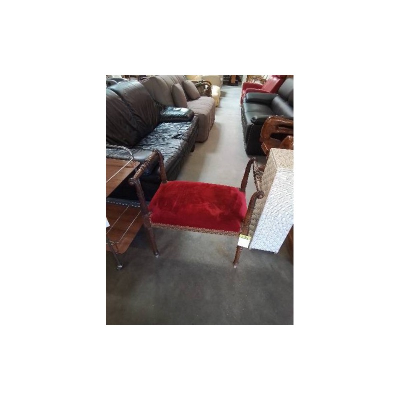 BANQUETTE DE PIANO BOIS SCULPTÉ ASSISE VELOURS ROUGE STYLE LOUIS XVI