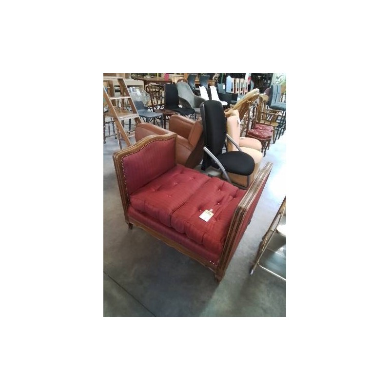 BANQUETTE BOIS CAPITONNÉ TISSU ROUGE