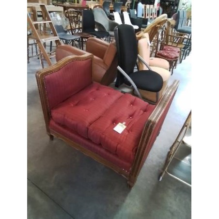 BANQUETTE BOIS CAPITONNÉ TISSU ROUGE