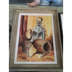 HUILE SUR TOILE NATURE MORTE A LA LANTERNE 