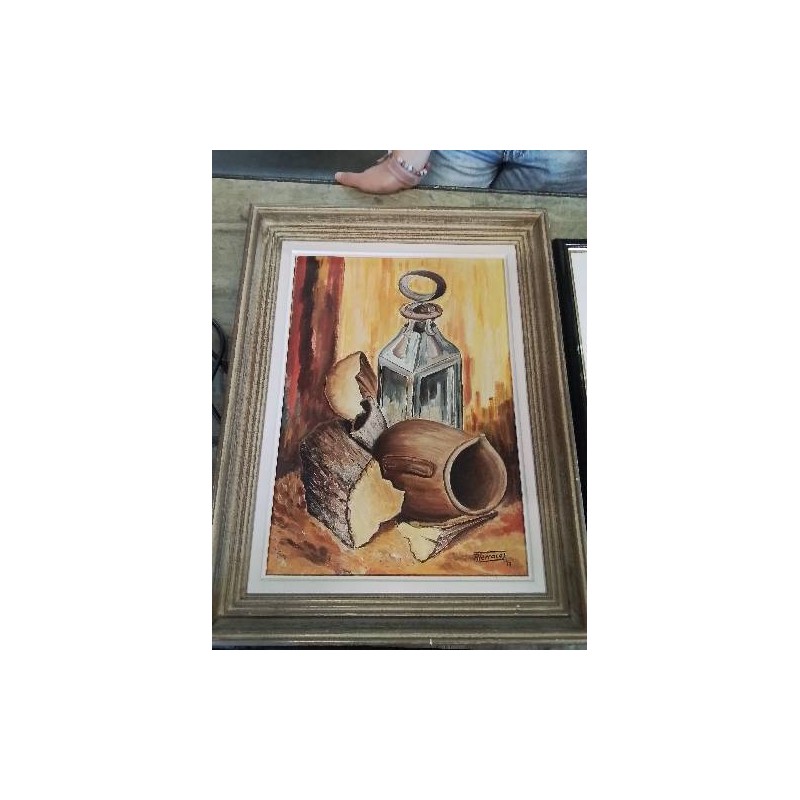 HUILE SUR TOILE NATURE MORTE A LA LANTERNE 