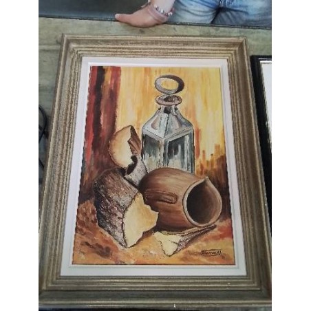 HUILE SUR TOILE NATURE MORTE A LA LANTERNE 
