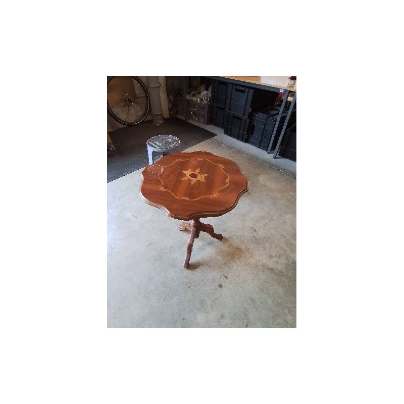 SELLETTE CHANTOURNÉ BOIS MARQUETÉ TRIPODE