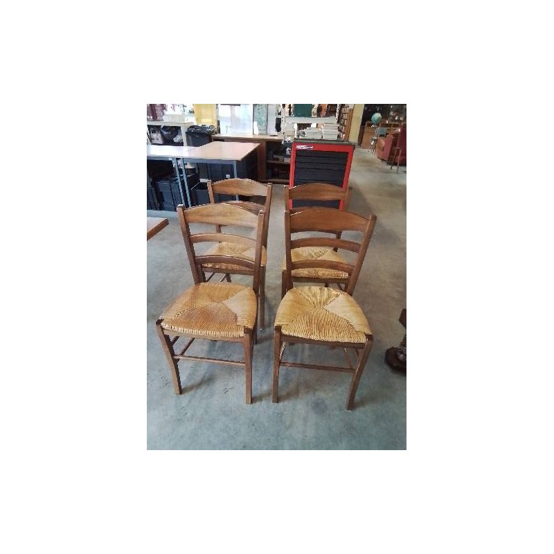 4 CHAISES BOIS PAILLÉ DOSSIER CINTRÉ 3 BARREAUX 