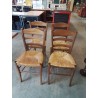 4 CHAISES BOIS PAILLÉ DOSSIER CINTRÉ 3 BARREAUX 