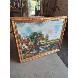 HUILE SUR TOILE FERME FLAMANDE H CARPENTIER CADRE BOIS DORÉ STYLE EMPIRE 100X80CM