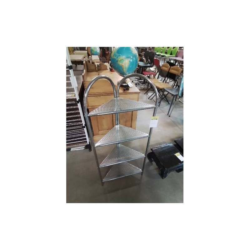 ÉTAGÈRE D’ANGLE MÉTAL CHROMÉ 4 TABLETTES 