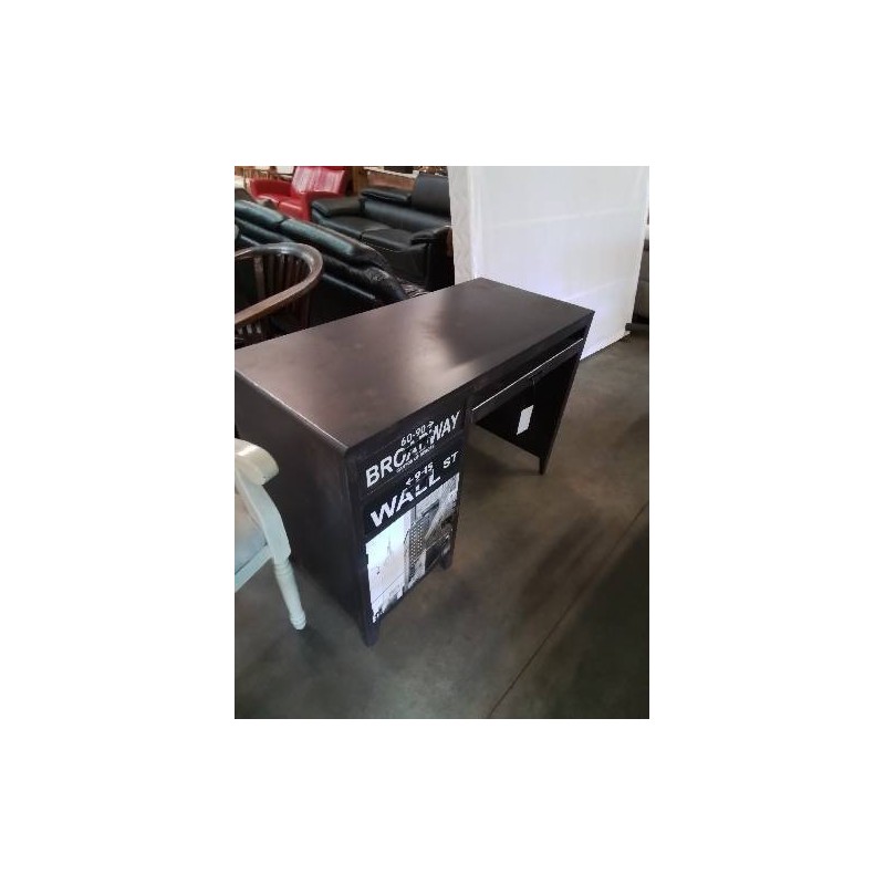 BUREAU INFORMATIQUE BOIS GRIS DÉCOR WALL STREET 2 TIROIRS 1 PORTE 