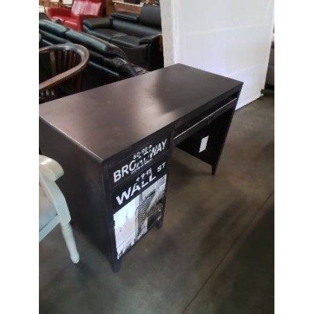 BUREAU INFORMATIQUE BOIS GRIS DÉCOR WALL STREET 2 TIROIRS 1 PORTE 