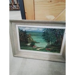 HUILE SUR PANNEAU HOTEL DES BAINS CADRE ANNÉES 50