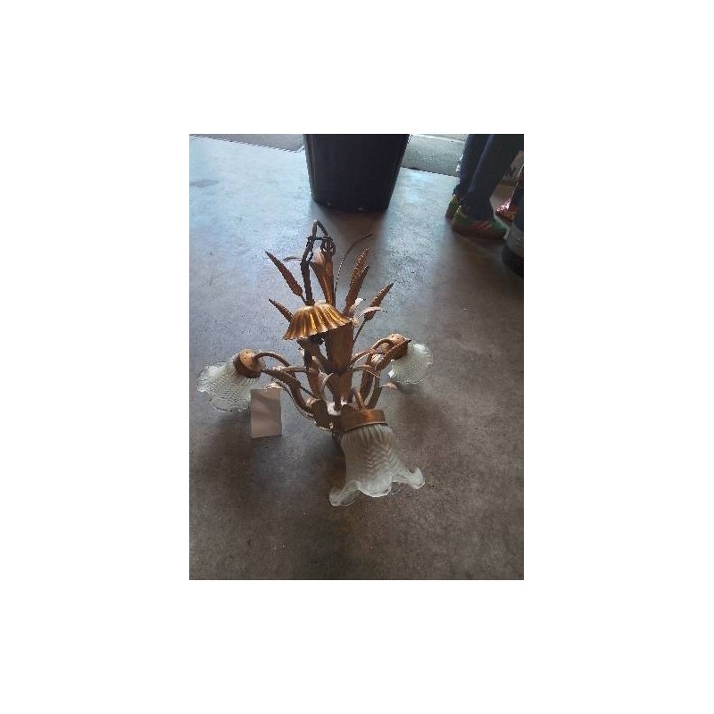 SUSPENSION MÉTAL DORÉ AUX ÉPIS 3 FEUX VERRE