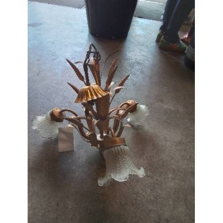 SUSPENSION MÉTAL DORÉ AUX ÉPIS 3 FEUX VERRE