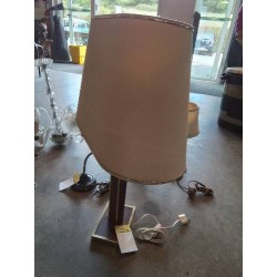 LAMPE GAINÉ CUIR CHOCOLAT ET LAITON AJ ECRU LISERÉ DORÉ 