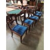 5 CHAISES ANGLAISE ACAJOU SCULPTÉ ASSISE TISSU BLEU