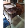 DESSERTE A ROULETTES MÉTAL DORÉ ET FORMICA MARRON 2 NIVEAUX ANNÉES 60
