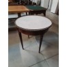 TABLE BOUILLOTTE BOIS A GALERIE DESSUS MARBRE BLANC 2 TIROIRS STYLE LOUIS XVI 