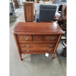 COMMODE BOIS MARQUETÉ 3 TIROIRS POIGNÉES MÉTAL DORÉ 