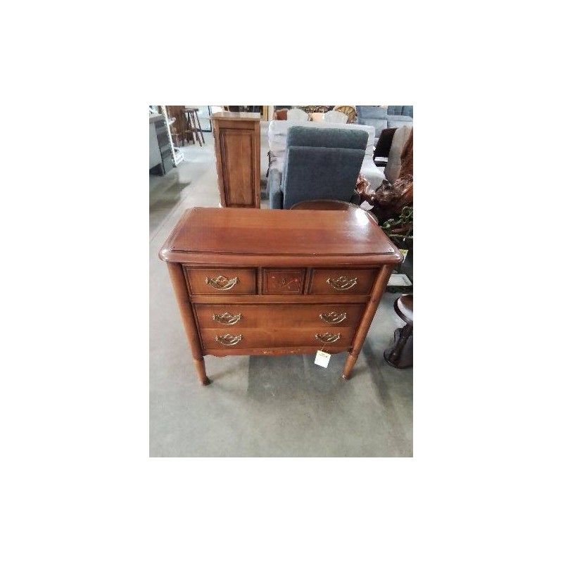 COMMODE BOIS MARQUETÉ 3 TIROIRS POIGNÉES MÉTAL DORÉ 