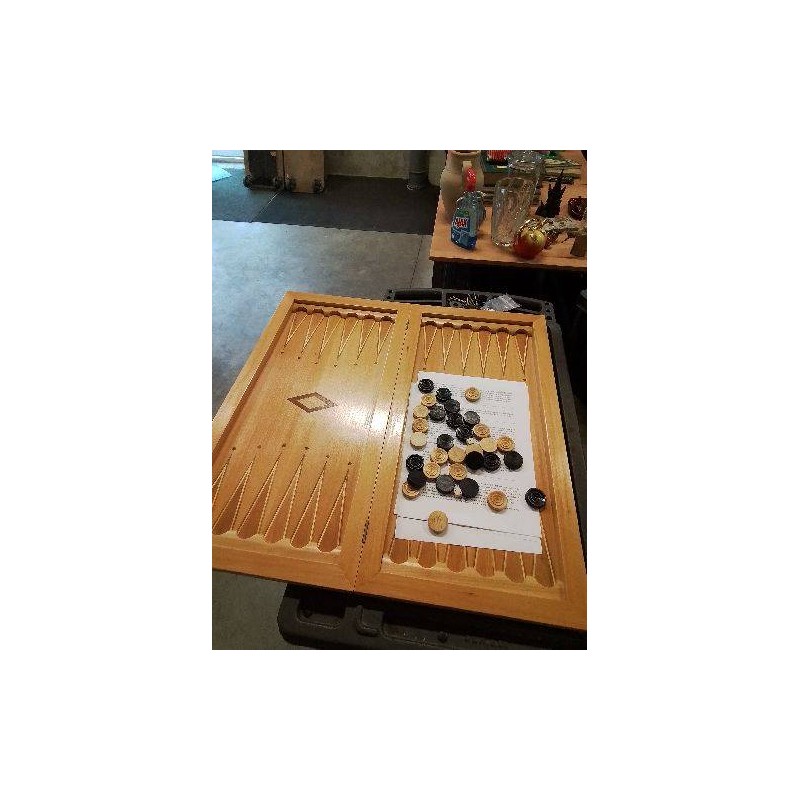 JEU BACKGAMMONS COFFRET BOIS CLAIR MARQUETÉ 