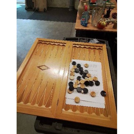 JEU BACKGAMMONS COFFRET BOIS CLAIR MARQUETÉ 