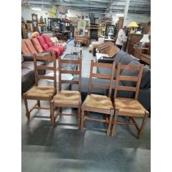 4 CHAISES BOIS CLAIR PAILLÉ A ENTRETOISE DOSSIER 3 BARREAUX 