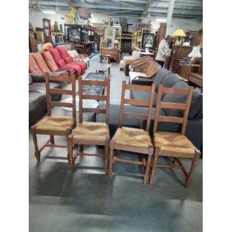4 CHAISES BOIS CLAIR PAILLÉ A ENTRETOISE DOSSIER 3 BARREAUX 