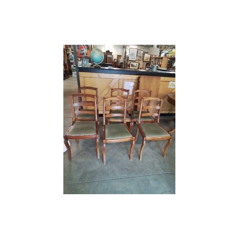 6 CHAISES BOIS CLAIR ASSISE TISSU BRONZE STYLE RESTAURATION 