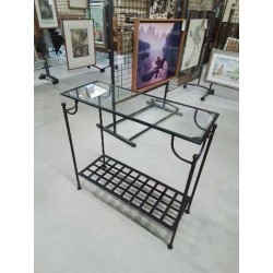 CONSOLE RECTANGULAIRE FER FORGÉ DESSUS PLATEAU VERRE