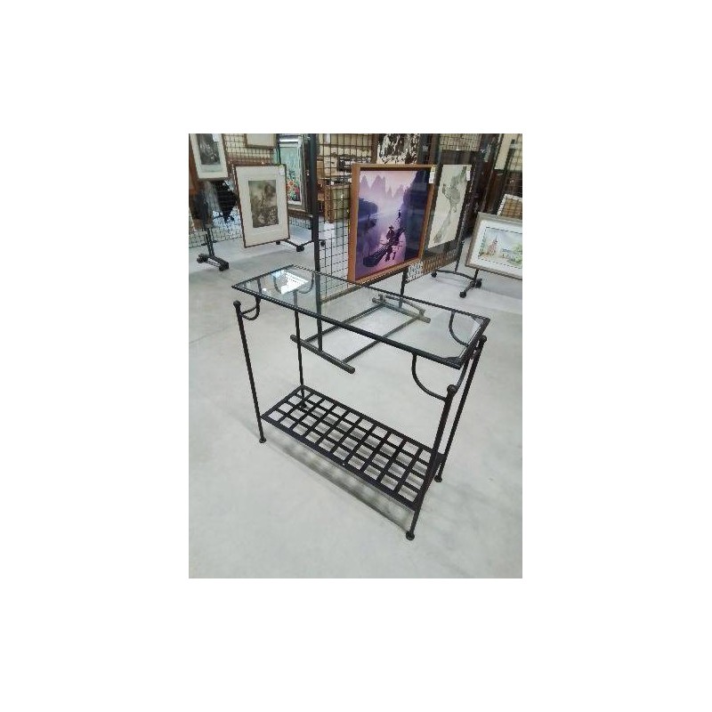 CONSOLE RECTANGULAIRE FER FORGÉ DESSUS PLATEAU VERRE