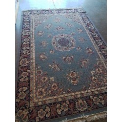 TAPIS LAINE BLEU ÉCRU VIEUX ROSE 280X190CM