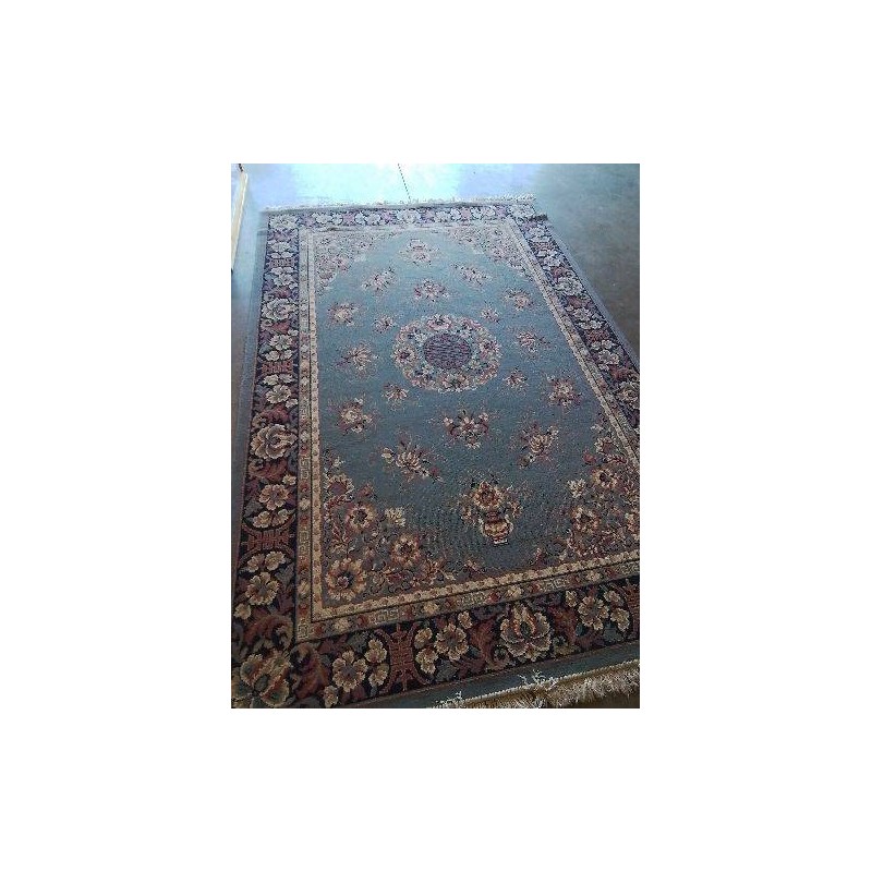 TAPIS LAINE BLEU ÉCRU VIEUX ROSE 280X190CM