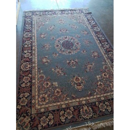TAPIS LAINE BLEU ÉCRU VIEUX ROSE 280X190CM