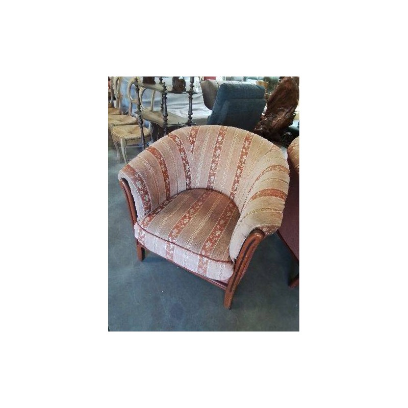 FAUTEUIL CLUB BOIS CAPITONNÉ TISSU ORANGÉ 