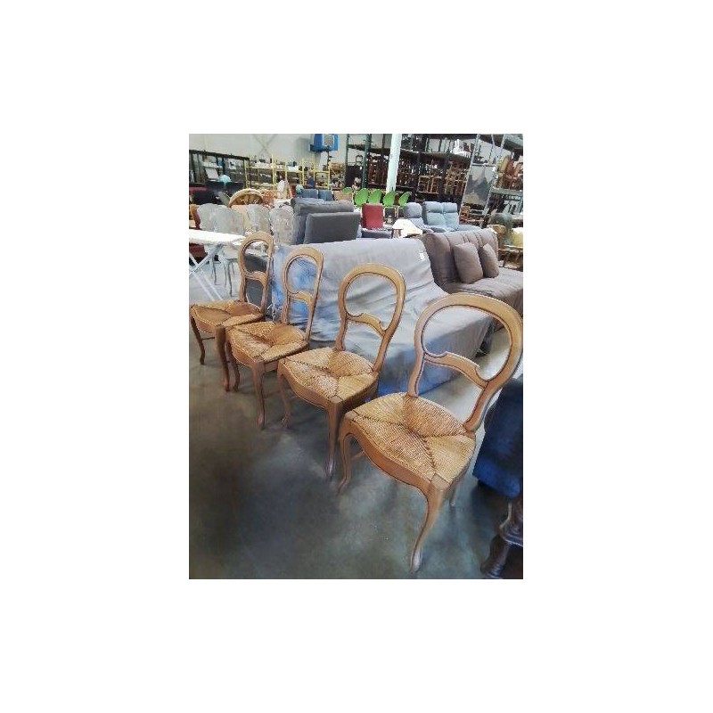 4 CHAISES BOIS CLAIR PAILLÉ DOSSIER CINTRÉ LOUSI PHILIPPE 