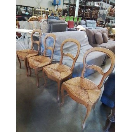 4 CHAISES BOIS CLAIR PAILLÉ DOSSIER CINTRÉ LOUSI PHILIPPE 