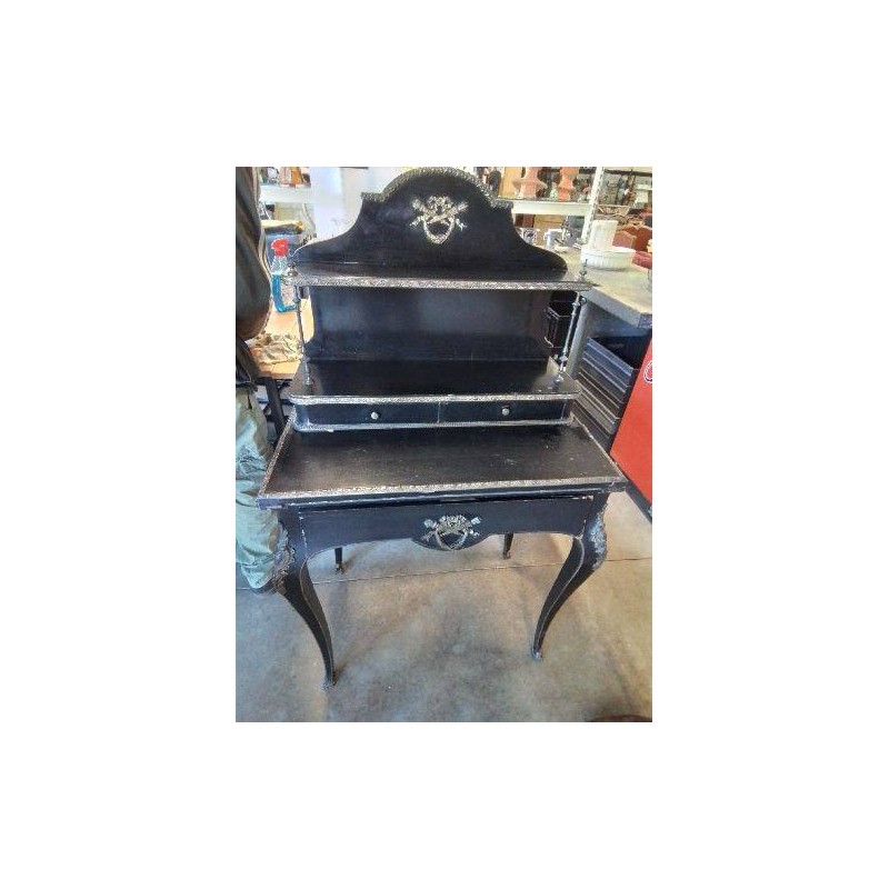 BUREAU A GRADIN NAPOLÉON III BOIS NOIRCI GARNITURES LAITON STYLE TRANSITION