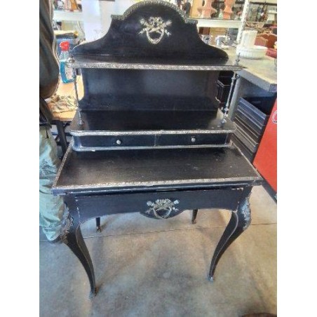 BUREAU A GRADIN NAPOLÉON III BOIS NOIRCI GARNITURES LAITON STYLE TRANSITION