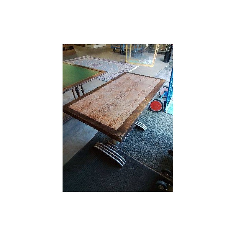 TABLE BISTROT RECTANGULAIRE BOIS DEBUT PIÈTEMENT GAINÉ MÉTAL XXE 