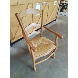 FAUTEUIL DE CHEMINÉE BOIS CLAIR PAILLÉ DOSSIER CHANTOURNÉ 