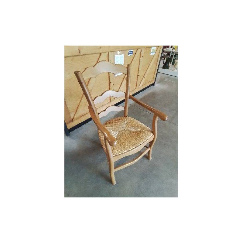 FAUTEUIL DE CHEMINÉE BOIS CLAIR PAILLÉ DOSSIER CHANTOURNÉ 