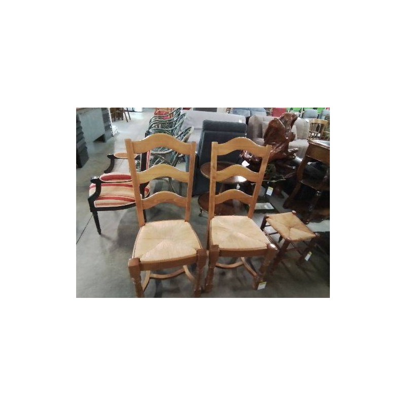 PAIRE DE CHAISES BOIS PAILLÉ HAUT DOSSIER 3 BARREAUX CINTRES 