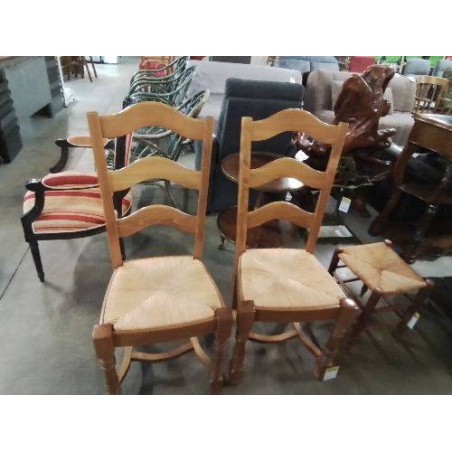 PAIRE DE CHAISES BOIS PAILLÉ HAUT DOSSIER 3 BARREAUX CINTRES 