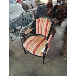FAUTEUIL NAPOLÉON III BOIS NOIRCI TISSU ORANGÉ STYLE LOUIS XVI 