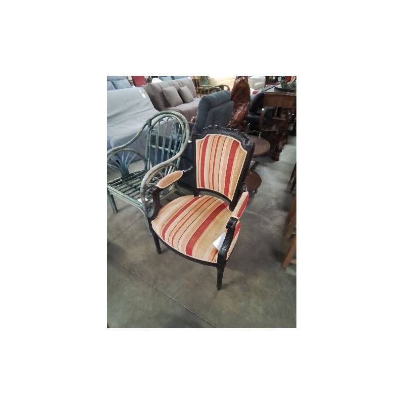 FAUTEUIL NAPOLÉON III BOIS NOIRCI TISSU ORANGÉ STYLE LOUIS XVI 