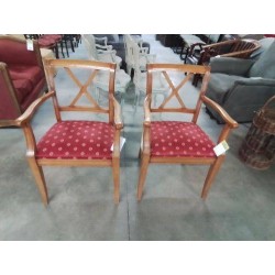 FAUTEUIL BOIS CLAIR TISSU ROUGE STYLE DIRECTOIRE 