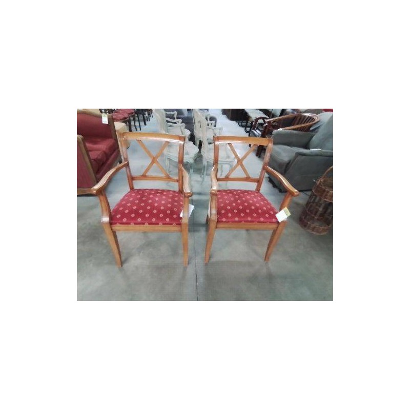 FAUTEUIL BOIS CLAIR TISSU ROUGE STYLE DIRECTOIRE 