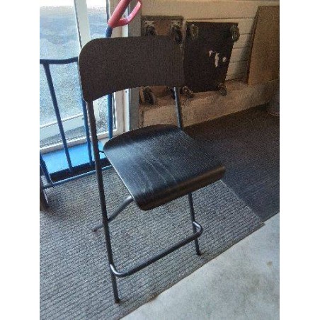 TABOURET DE BAR PLIANT MÉTAL NOIR ET BOIS NOIR WENGE 
