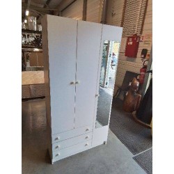 MEUBLE DE SALLE DE BAIN BOIS BLANC 1 PORTE MIROIR 2 PORTES 3 TIROIRS 